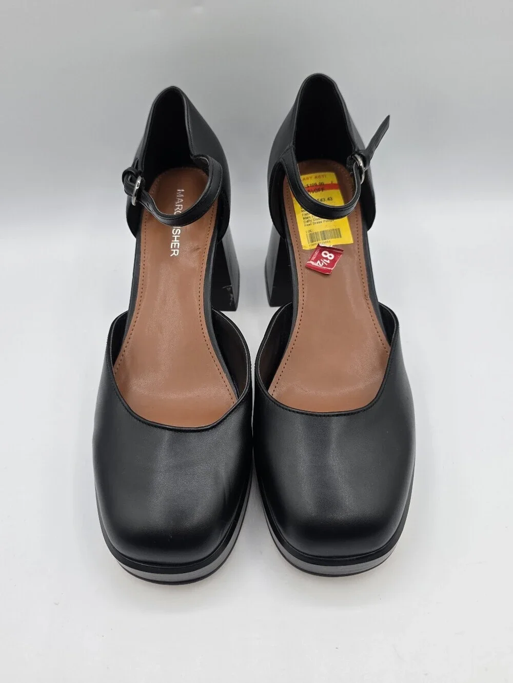 New Women's Faux Patent Leather Ankle Strap Platform Pump Chunky Block High Heel